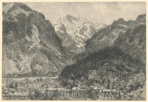 Kilátás Interlaken fölött a Jungfrau-hegységre alkotó: Adolph Menzel