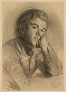 Jobbra néző fiú mellképe, fejét bal kezére támasztja, feltehetően Carl Johann Arnold, vö. SZ Menzel 1723. sz. alkotó: Adolph Menzel