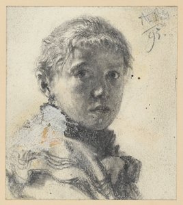 Jobbra néző leány mellképe, fejét a néző felé fordítva alkotó: Adolph Menzel