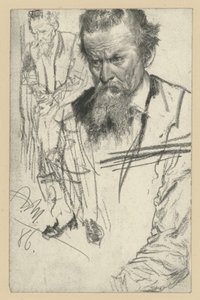 Bajuszos férfi mellképe, kissé balra előrehajolva, balra: balra néző álló férfi, jobbra: ujjtanulmány alkotó: Adolph Menzel