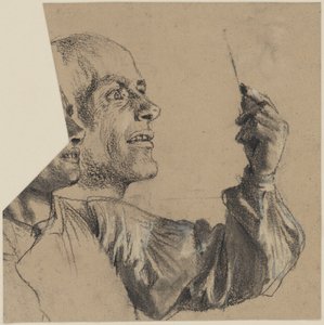 Ritka hajú férfi mellképe, arcprofilja és bal karja. Arctanulmány alkotó: Adolph Menzel