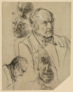 Egy idősebb férfi mellképét jobbra nézően, négy fejtanulmány alkotó: Adolph Menzel