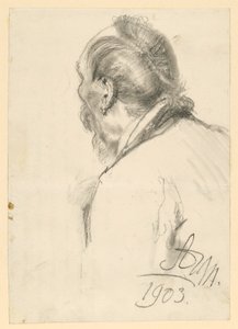 Balra néző, félig hátulról látható szakállas férfi mellképe alkotó: Adolph Menzel