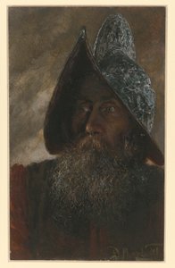 Sisakos, szakállas katona mellképe, kissé balra fordulva alkotó: Adolph Menzel