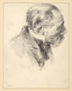 Szakállas idős férfi mellképe állógallérral, előrehajolva, jobbra nézve alkotó: Adolph Menzel