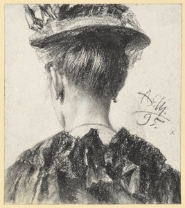 Egy kalapos nő mellszobra hátulról nézve alkotó: Adolph Menzel