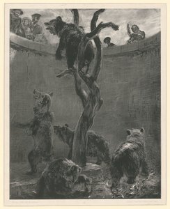 A medveketrec a Állatkertben. 6. lap a „Kísérletek ecsettel és kaparóval” című füzet 1. számából alkotó: Adolph Menzel