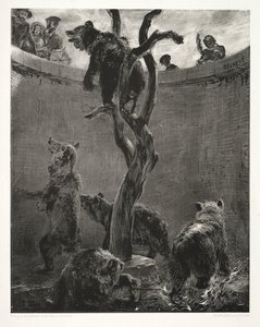 Esszé a kőről ecsettel és kaparóval: A medvegödör, 1851. alkotó: Adolph Menzel