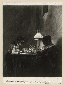 Család a lámpa mellett alkotó: Adolph Menzel