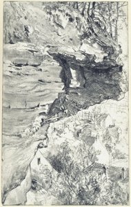 Sziklaeresz falával a háttérben (Szász-Svájc?) alkotó: Adolph Menzel