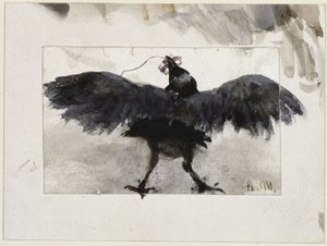 Csapkodó holló csomaggal a csőrében alkotó: Adolph Menzel