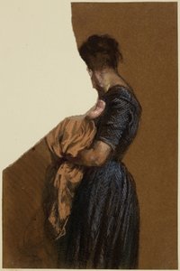 Kisgyermeket a karjában tartó nő alkotó: Adolph Menzel