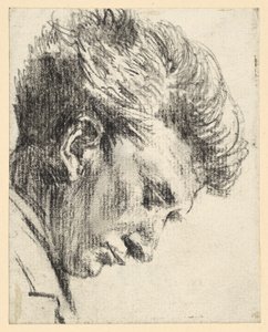 Egy lefelé tekintő férfi arcprofilja alkotó: Adolph Menzel
