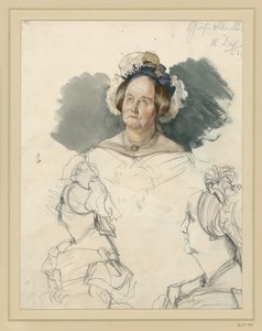 Alvensleben grófné, született von der Osten-Sacken. Alatta két mellkép. Tanulmány a „I. Vilmos megkoronázása Königsbergben” című festményhez alkotó: Adolph Menzel