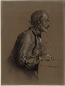 Férfi félalakja, jobbra néző profil, vázlat a „Sanssouci-i kerekasztal” című festményhez, 1850 alkotó: Adolph Menzel
