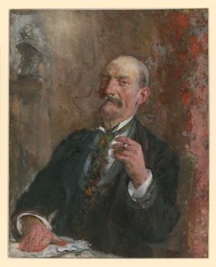 Ülő férfi félalakja, jobb kezét maga előtt az asztallapra helyezve, bal kezében cigarettát tartva alkotó: Adolph Menzel