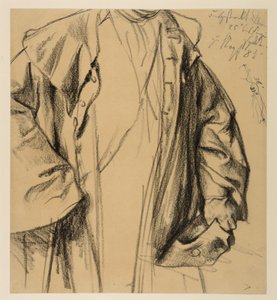 Heinrich von Kleist, A törött korsó: kabátos tiszt modelltanulmánya, fej nélkül ábrázolva, félalak kalappal a bal kezében és bottal a jobbjában alkotó: Adolph Menzel