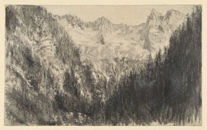 Magashegység fenyvessel az előtérben alkotó: Adolph Menzel