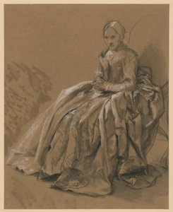 Balra néző, ülő udvarhölgy. Tanulmány I. Frigyes porosz király sanssouci fuvolakoncertje című festményhez alkotó: Adolph Menzel