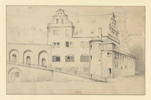 A kancellária épülete Drezdában, a Stallhof felől nézve alkotó: Adolph Menzel
