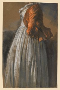 Jobbra néző álló női alak ruhájának és kabátjának tanulmánya alkotó: Adolph Menzel