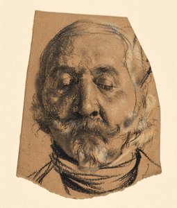 Bajuszos, kecskeszakállas, csukott szemű férfi feje alkotó: Adolph Menzel