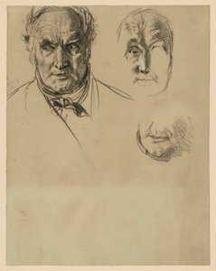 Egy nyakkendős idős férfi fejtanulmánya és az arc két részlettanulmánya alkotó: Adolph Menzel