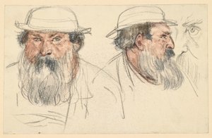 Egy szakállas férfi feje két vázlaton alkotó: Adolph Menzel