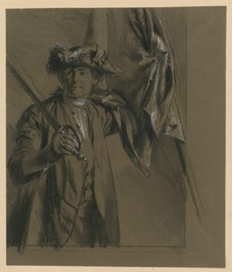 Kurt Christoph von Schwerin gróf, porosz tábornagy zászlóval és karddal, modelltanulmány a „Frigyes király korából. A háború és a béke hősei“ című műhöz, 1856 (Bock 1070-hez) alkotó: Adolph Menzel