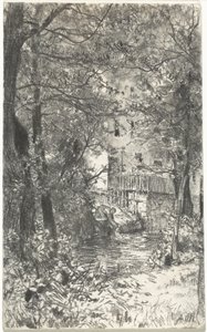 Táj egy mosónővel alkotó: Adolph Menzel