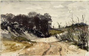 Márk vidéki táj szélmalmokkal a háttérben alkotó: Adolph Menzel