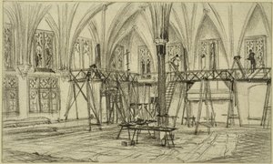 Festők állványokon a Marienburg vár nyári refektóriumában alkotó: Adolph Menzel