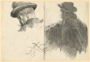 Kalapos férfi hátulnézetben, fej ismételve alkotó: Adolph Menzel