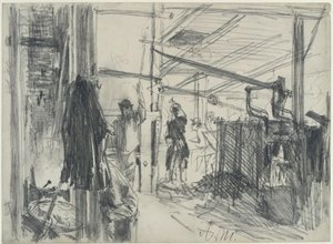 A hengerlőmű gépháza. Tanulmány a „Vasgyár. Modern küklopszok” című műhöz alkotó: Adolph Menzel