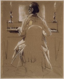 Modelltanulmány (Menzel testvére, Richard) Philipp Emanuel Bachhoz zongorán, illetve fortepianón. Előtanulmány a „II. Frigyes fuvolakoncertje Sanssouci-ban” című festményhez alkotó: Adolph Menzel