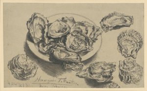 Norvég kövér osztrigák, üres kagylóhéjak alkotó: Adolph Menzel