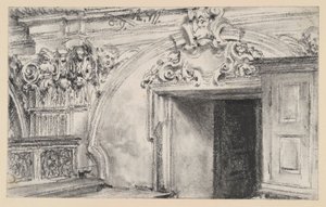 Egy sekrestye fa szekrényes ajtókeretének felső része alkotó: Adolph Menzel
