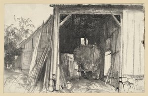 Nyitott pajta szalmával megrakott szekérrel alkotó: Adolph Menzel