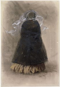 Kalapos, lengő fátylas hölgy hátulnézetben alkotó: Adolph Menzel