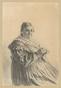 Ülő idős nő kötött harisnyában alkotó: Adolph Menzel