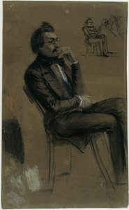 Egy ülő, előkelő fiatal úr, aki figyelmesen hallgatózik alkotó: Adolph Menzel