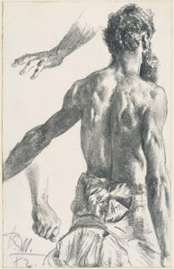 Álló szakállas férfi, félakt hátulnézetben alkotó: Adolph Menzel