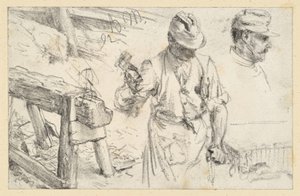 Dolgozó kőfaragó, műhelybak és részletek alkotó: Adolph Menzel