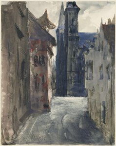 Utca és a Szent Sebald-templom Nürnbergben alkotó: Adolph Menzel