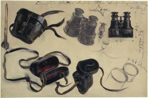 Tanulmány Moltke gróf tábornagy távcsövéről, tokja és részletei, jegyzetekkel alkotó: Adolph Menzel
