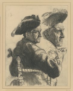 Tanulmánylap: ülő tiszt hátulnézetben, fejtanulmány, az arc részletei alkotó: Adolph Menzel
