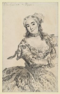 Barbarina táncosnő táncmozdulat közben. Térdig ábrázolt portré szemből. Pesne művének másolata Sanssouciban. alkotó: Adolph Menzel