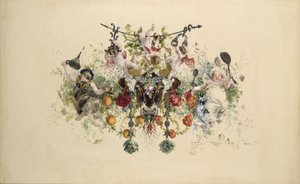 Asztali edényzet: sültestál puttókkal, pincemesterrel és szakáccsal alkotó: Adolph Menzel