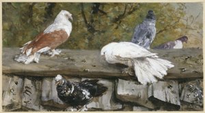 Galambok egy fatetőn. A „Gyermekalbumból” alkotó: Adolph Menzel