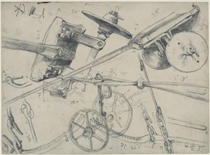 Szállítókocsi részletekkel és méretekkel. Tanulmány a „Vashengermű. Modern küklopszok” című műhöz alkotó: Adolph Menzel